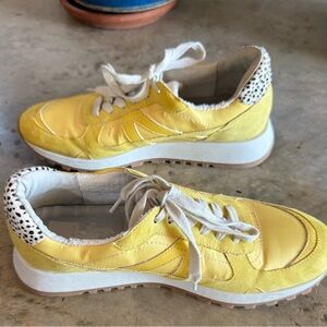 Dolce Vita Yellow Platform Lace-Up Sneakers with Leopard Heel